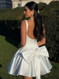 New Sexy Satin Big Bow Skinny Strap Mini Dress Fashion Women Backless High Waist Pleated Dresses Trendy Lady Prom Clubwear