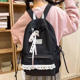 Women's Nylon Lace Bow Backpack Sweet Fresh Aesthetic Daily School Casual Book Bags New Fashion Student Back Packs
