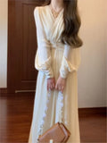 Elegant and Chic Midi Party Dress for Women Long Sleeve Solid Fashion New Evening Prom Vestidos Female Autumn Clothes