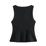 2025 Summer New Women Square Neck Crop T-shirt Casual Chic Sleeveless Slim White Black Crop Tank Tops Female Clothes