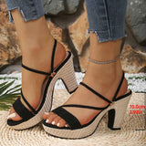 Pbong  Women's Black Chunky Heel Sandals Summer Fashion Espadrilles Platform Sandals Woman Back Strap High Heels Sandalias Mujer