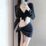 Bikini Set Women Sexy Swimsuit Chic Solid Four-Piece Halter Lace Up Female Swimwear New Fashion Korean Bathing Beachwear