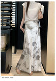Retro Tie Dye Satin Long Skirts Women Elegant Korean Vintage Slim Trumpet Skirt Casual Summer Sweet Comfortable Long Skirt