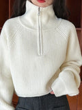 Women's Loose Knitted Pullovers Half Zipper Autumn and Winter Turtleneck Sweaters Casual Comfortable Full Sleeve Top