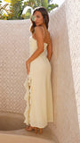 Chic Ruffle Slit Vacation Long Dress Chiffon Solid Color Twisted Slim Slip Dress 2025 New Summer Fashion Beach Woamn Clothing