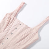 Pbong   Summer Autumn Sexy Solid Tiered Dress Women Party Sling Pleated Single Breasted Female Dresses Holidays Lady Robe New