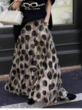 Large Polka Dot Print Pleat Long Skirt Elastic Waist Fashion Sprint Women Skirt A-line Loose Streetwear Summer Skirt 2025 New