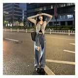 Two Piece Set Lace-up Cardigan with Cami Women's Sexy Slim Y2K Crop Long Sleeve Criss Cross Knit Tops Korean Acubi Outfit