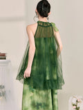 Pbong  Floral Beach Long Dress Women Elegant Vintage Mesh Patchwork Design Dress French Retro Halter Sleeveless Fake Two Vestidos