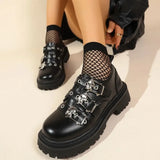 Pbong  Designed New British Lace-up Platform Single Shoes with Heightened Metal Buckle Small Leather Shoes