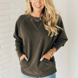Pbong  Sweatshirt Ladies Clothes Round Neck Autumn Winter New Pullover Women's Pocket Rib Decoration Long Sleeve New