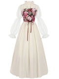Gothic Medieval Dress Women Vintage Long Sleeve Sweetheart Dress Soild Court Style Dresses Formal Banquet Prom Party Dresses