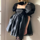 Pbong  Women's Short Puff Sleeve Off Shoulder Square Neck Fairy Mini Tie Dye Party Prom High Waist Tulle Princess Dress