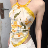 Pbong  Oil Painting Print Irregular Short Sexy Design Backless Top Tanks & Camis Y2K Aesthetic Grunge Subcultural American Streetwear
