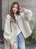 Korean Sweet Chic Jacket Women Loose Fall Long Sleeve Elegant Short Coat Fashion Plaid Patchwork Preppy Style Cute Outwear Tops