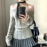 Korean Style Sexy Off Shoulder Sweater Women Sweet Elegant Long Sleeve Knitted Pullover Cute Fashion Slim Up Sweaters