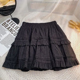 Sweet Cute Lace Mini Skirt Women Kawaii White Ruffles Pleated Short Skirts Woman 2025 Summer Korean High Waist A Line Skirts