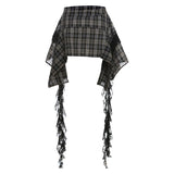 Vintage Fashion Women's Irregular Plaid Ribbon Design Skirts Summer Trendy High Waist A-line Mini Skirt Female