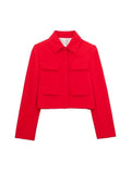 Women Fashion With Flaps Cropped Blazer Coat Vintage Long Sleeve Snap-button Female Outerwear Chic Tops