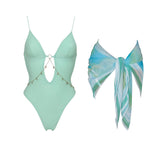 2025 One Piece Swimsuit With Chain Sexy Women Bikini Cut Out Swimwear Female Bandeau Biquini Push Up Bathing Suits Beachwear
