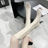 Pbong  Knee-high Square-toe Booties Women's Outerwear Autumn Winter Fashion Casual Motorcycle Boots High Heel Zipper Back Design