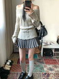Korean Style Sexy Off Shoulder Sweater Women Sweet Elegant Long Sleeve Knitted Pullover Cute Fashion Slim Up Sweaters