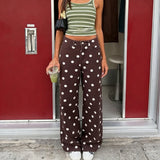 Pbong  Women Polka Dot Wide Leg Jeans High Waisted Loose Fit Straight Leg Denim Pants Y2K Retro Trousers Preppy Streetwear