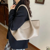 Pbong  Fashion PU Chic Tote Handbag Retro Solid Color Underarm Pouch Commute Daily Shoulder Bag Large Capacity Top-Handle Bags