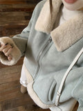 Faux Suede Lamb Jackets Women Winter Warm Thick Sweet Cute Short Coat Korean Vintage Loose Long Sleeve Preppy Style Tops