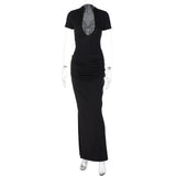 Pbong  Sexy Slim Long Dresses For Women Summer Short Sleeve V-neck Bodycon Maxi Dress Elegant Vestidos