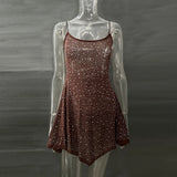 Pbong   Elegant Sequin Female Mini Dress Fashion Glitter High Waist Bodycon Woman Sexy Diamond Backless Birthday Evening Outfits