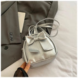 Pbong  Cute Simple Butterfly Knot Small Backpack Versatile Fashionable Stylish Summer Street Trend PU Material Bucket Bag