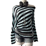Striped Sweater Women Oversized Loose Fit Long Sleeve Round Neck Knit Pullover Casual Lazy Style Soft Comfortable Spring Fall