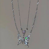 Y2K Butterfly Necklace for Women Girls New Trendy  Silver Color Crystal Pendant Clavicle Chain Necklaces Fashion Party