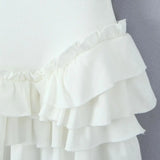 Pbong  Sexy Bow U collar Knitting cotton Tank Dress Women Low Waist Cascade Ruffles Wood ears Hem Short Dresses Femme Mini Robe