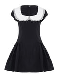 Pbong  contrast color Peter Pan Collar short sleeve slim waist A-LINE Sweet temperament Dresses