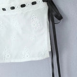 flower embroidery v-neck lace-up tank top and long skirt summer outfits 2pc patchwork white casual vacation beach women set