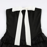 Black Strapless Bow Ruffles Tiered Dress