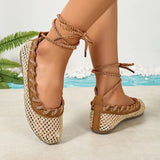 Pbong  Plus-Size Women's Bohemian-Style Woven Sandals, Breathable Hollow Shoes for Seaside and Vacation Beach Wear