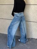 Pbong  Y2K Style New Rock Hip Hop Baggy Wide Leg Jeans Pants Women 90S Clothes Vintage Straight Lady Denim Trousers Ropa Mujer