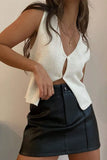 Women Vintage Crochet Knit Sleeveless Vest Solid Hollow Out Button Down V Neck Harajuku Crop Tops 2000s Korean Casual Streetwear