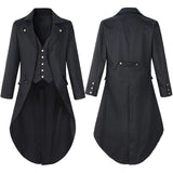 Adult Men Medieval Cosplay Black Jacket Devil Fashion Gothic Steampunk Solid Color Irregular Tuxedo Costume Halloween Masquerade