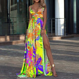 Pbong  Beach Spagehetti Strap Maxi Dress Women Summer Boho Sexy Sleeveless Floral Print Bodycon Long Dresses For Woman Elegant