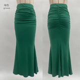 Pbong  New Autumn Solid Bodycon Ruched Long Skirt Women Sexy Elastic Elegant High Waist Mermaid Maxi Skirts Streetwear