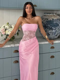 Lace Splice Strapless Dress For Women Hollow Sexy Sleeveless Backless Dress Pleated Elegant Slim Beach Vacation Dress