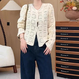 Crochet Cardigan for Women Sheer Openwork Button Front Pointelle Knit Jacket Tops Blouse French Chic Boho Vacation Outfit