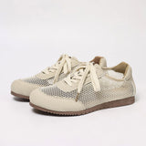 Pbong  Mesh and Suede Lace Up Casual Shoes, Breathable Sneakers with TPR Sole, Comfortable Walking Sport Shoes for Women