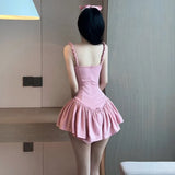 Pbong  Sexy Backless Bow Sling Dresses Summer Women's Dresses New Skinny High Waist Strapless Solid Lining Mini Puffy Dress Woman