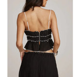 Pbong  y2k Two Piece Set Women Sexy Striped Spaghetti Strap Sleeveless Camisole with Ruffle Trim Pleated Long Skirt Streetwear