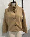 Solid High Neck Double Button Topcoat Dropped Shoulder Loose 2025 Autumn Short Elegant Jacket Women Urban Casual Lady Outerwear